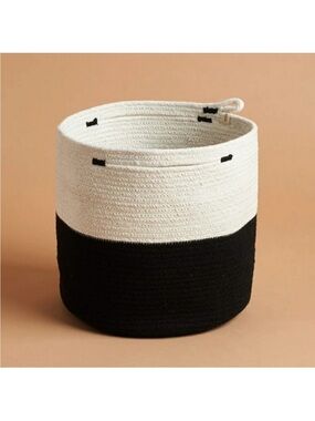 Mia Melange Rope Jute Block Basket - Cream and Black, New